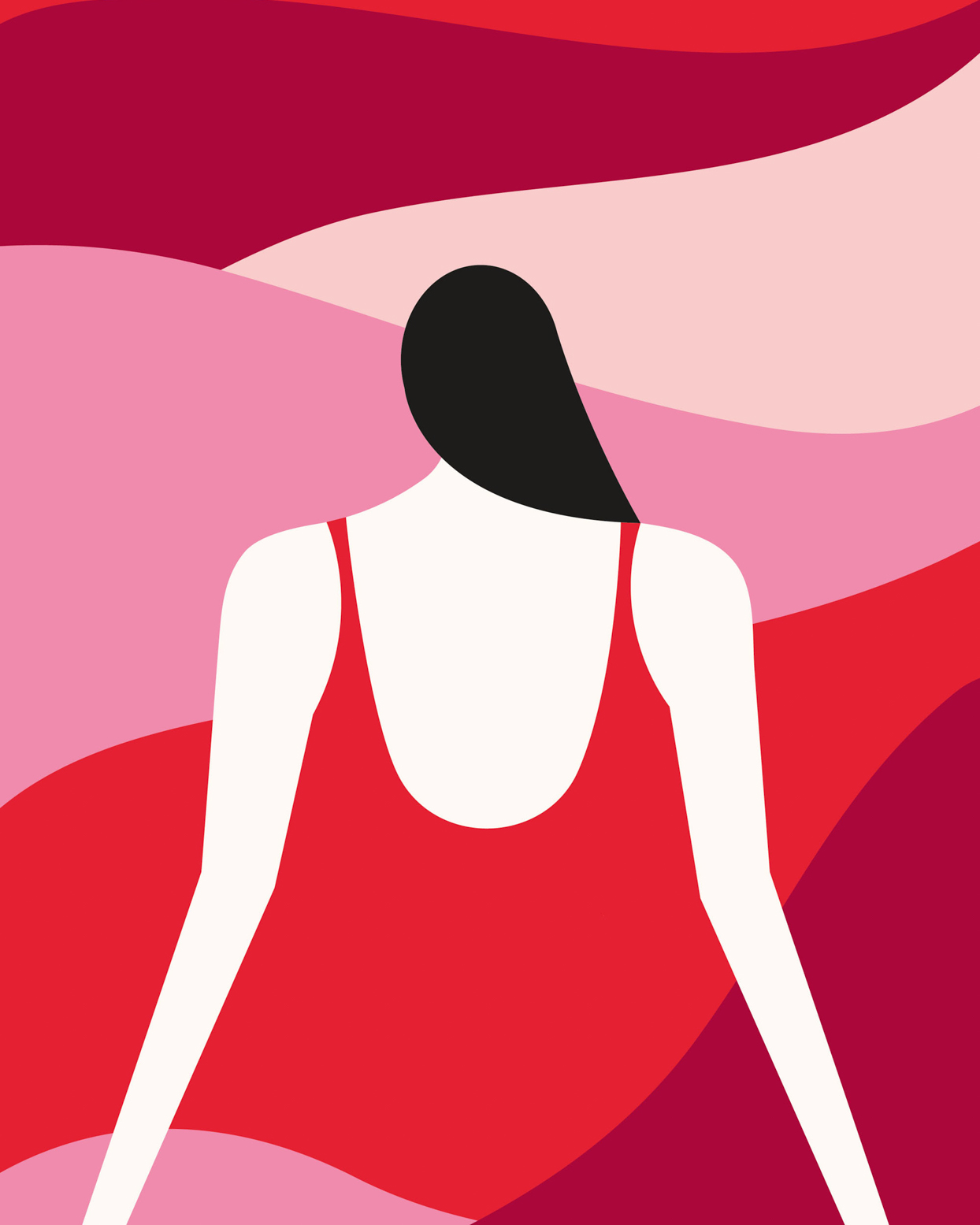 woman in red swimsuit with dark hair illustration