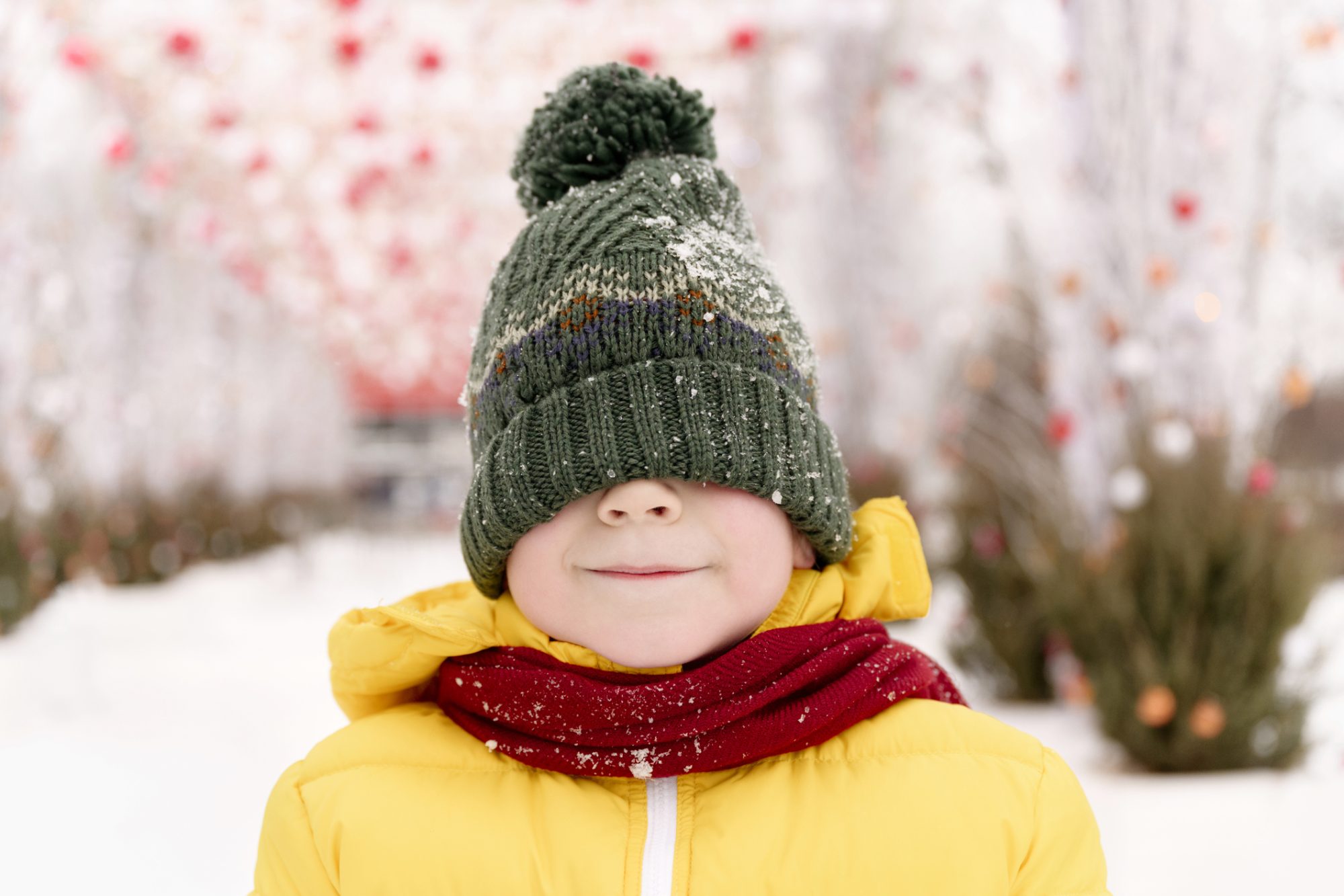 An image of a child in a coat, hood, and scarf.